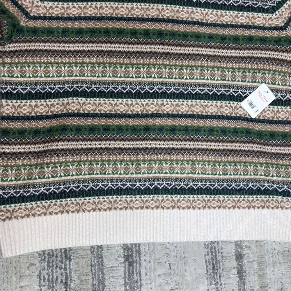 NEW Lucky Brand Mens Fair Isle Crewneck Sweater Green Brown Striped Springs XXL - Picture 5 of 11
